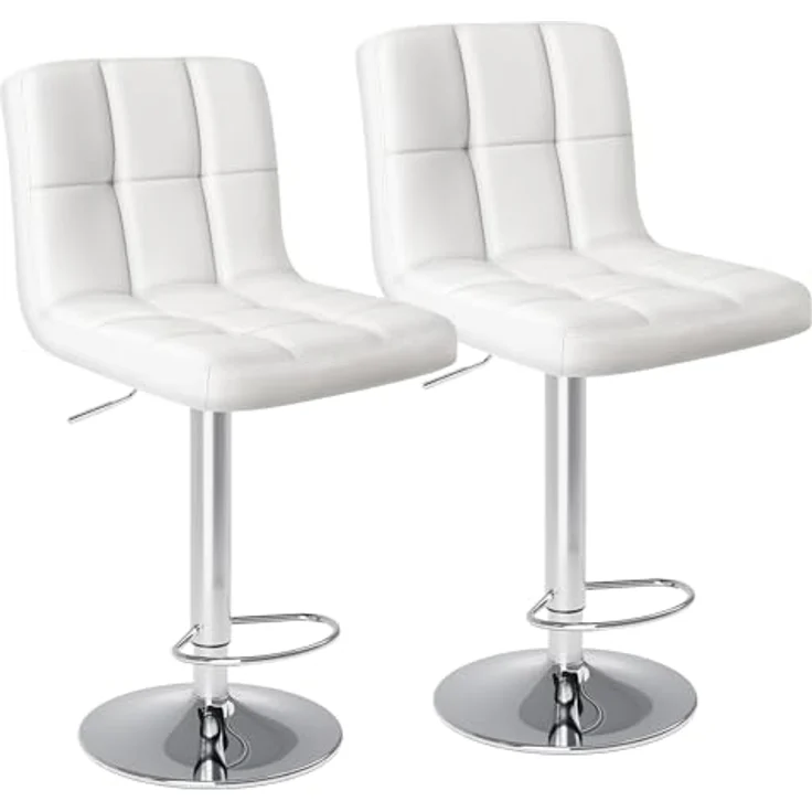 Sweetcrispy Barhocker 2er Set,PU-Leder Gepolsterter Barstuhl,Bistrohocker mit Lehne Fußstütze,360°Höhenverstellbar Drehbar Küchenhocker Designer Hocker,Tresenhocker für Bar,Weiß – Bild 2