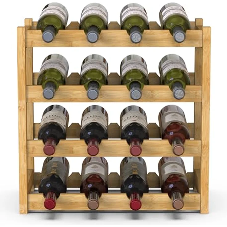 BAKAJI Weinregal aus Bambusholz mit 6 Fächern für Champagner, Flaschenregal für Bar, Wohnzimmer, Küche, Bistro, Restaurant, 43,5 x 25 x 43 cm (Natur) – Bild 5