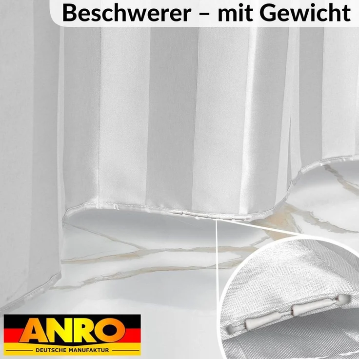 ANRO Duschvorhang aus Italien hochwertiger Badevorhang Textil mit Ösen und Haken Breite 120 cm (Packung, 1-tlg, Duschvorhang inkl. Aufhängeringe), robuster Vorhang Stangenaufhängung in Größe 200x120cm in weiß – Bild 4