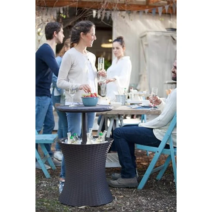 Keter Pacific Cool Bar, 3-in-1 Cocktailtisch, Couchtisch und Outdoor Eiskühler in Rattanoptik, UV-geschützt und wetterfest, braun, Kühlbox 30l Volumen – Bild 12