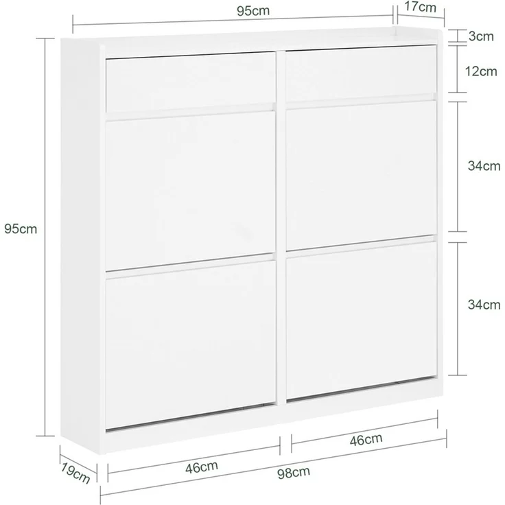 SoBuy FSR169-W Schuhschrank, MDF, Lackiert, Weiß, 98 x 95 x 19 cm – Bild 3
