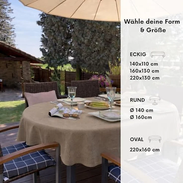 Brandsseller Gartentischdecke 160x220 cm Tischdecke mit Paspel Outdoor Tischtuch oval Weichschaum für Garten, Terrasse, Balkon wetterfest rutschfest - Cappuccino – Bild 5