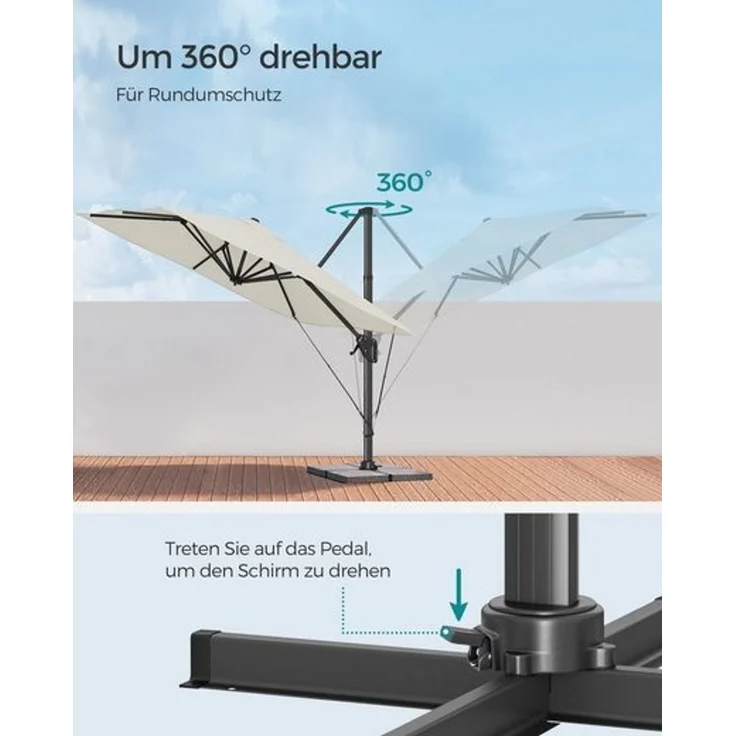 Songmics Sonnenschirm mit Ständer, 360° drehbar, UPF 50+, Beige, 253 x 5,5 x 290 cm – Bild 5