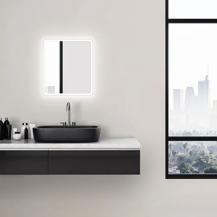 Talos Moon Badspiegel mit LED Beleuchtung, 40x45 cm, neutralweiß, umlaufender Aluminiumrahmen, feuchtraumgeeignet – Bild 4