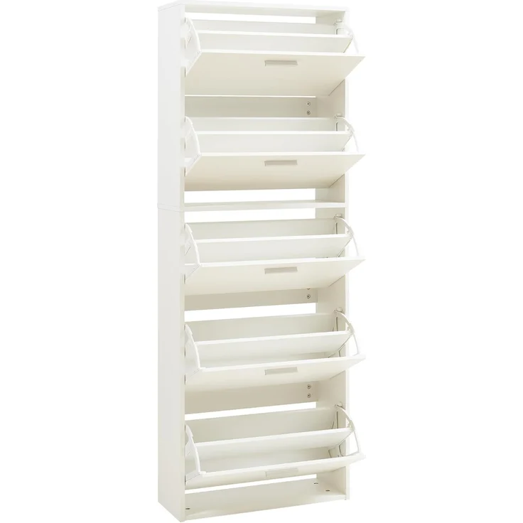 Schuhschrank Sykkylven 169x60x24 cm mit 5 Klappen Weiß [en. casa] – Bild 5