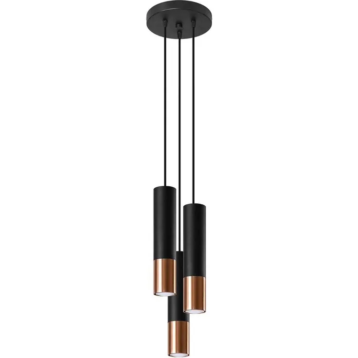 Pendelleuchte, Schwarz, Kupfer, Stahl, H 100 cm