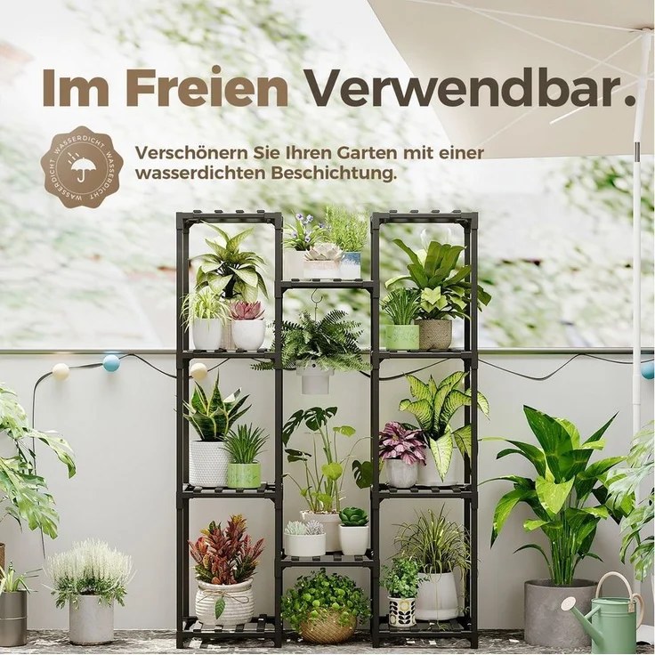 Bamworld Blumenständer Pflanzenständer Hoher Pflanzenstufen Pflanzenregal (1 St), Mehrstufiges Blumenregal für Außen (Terrasse/Balkon/Garten) – Bild 3
