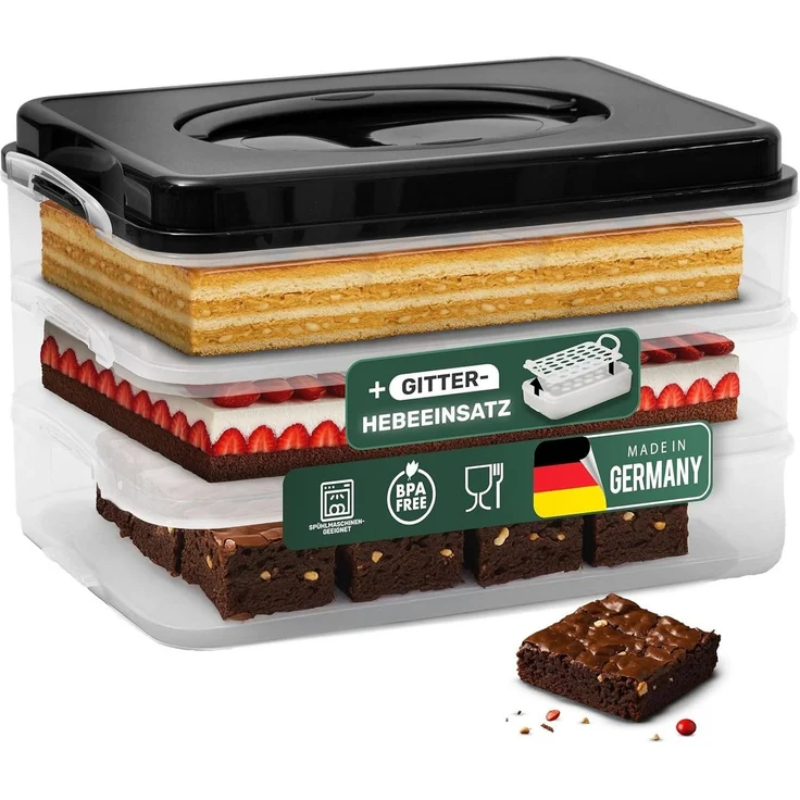 Novaliv Aufbewahrungsbox 31156-31157-31218-2x, Novaliv Kuchen-Transportbox mit zwei Etagen und Deckel und Einlage (Re – Bild 5