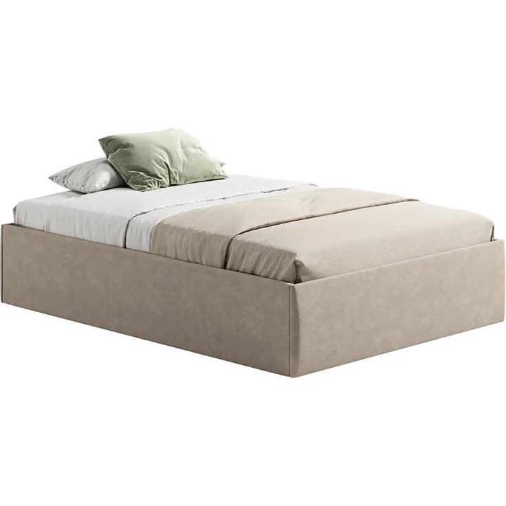 Home Collective Polsterbett Doppelbett ohne Kopfteil mit Stauraum, verstellbarem Lattenrost und Lederoptik-Veloursstoff, Beige, viele Größen erhältlich