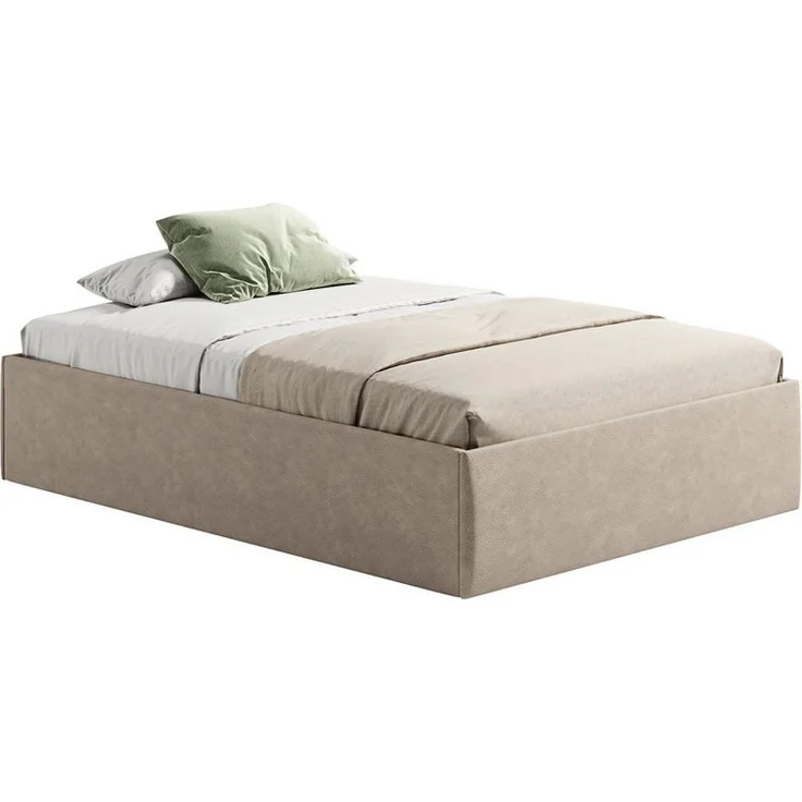 Home Collective Polsterbett Doppelbett ohne Kopfteil mit Stauraum, verstellbarem Lattenrost und Lederoptik-Veloursstoff, Beige, viele Größen erhältlich