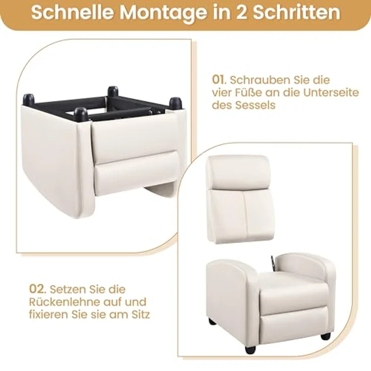 Yaheetech Relaxsessel Fernsehsessel Ruhesessel Liegesessel mit Liege-Funktion Polstersessel Kunstleder verstellbar Einzelliegesessel Wohnzimmer Schlafzimmer Heimkino Beige – Bild 8