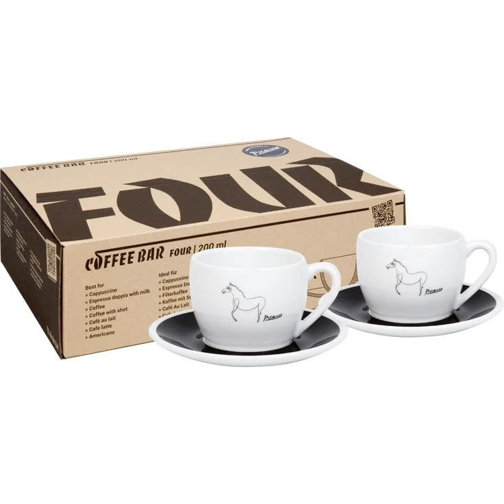 KÖNITZ 2er Set Coffee Bar FOUR Picasso Cappuccinotasse mit Untertasse 200 ml im Geschenkkarton