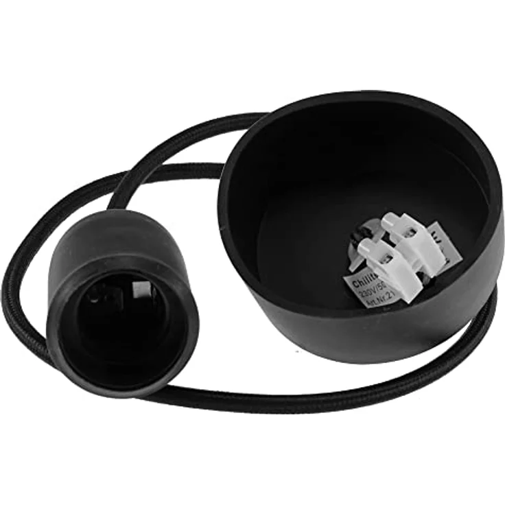 E27 Lampenaufhängung "Silikon" schwarz, 230V, E27 Fassung, 80cm Textilkabel – Bild 4