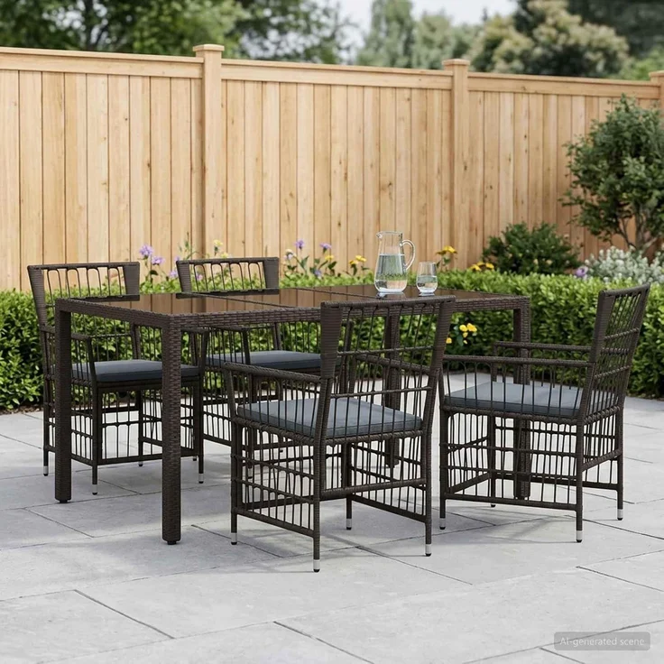 vidaXL Outdoor-Essgruppe 5 stk. Schwarz Poly-Rattan 3448936 – Bild 2