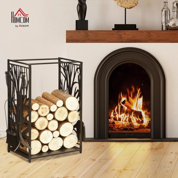 HOMCOM Kaminholzregal Kaminholzständer mit Kaminbesteck – Bild 2