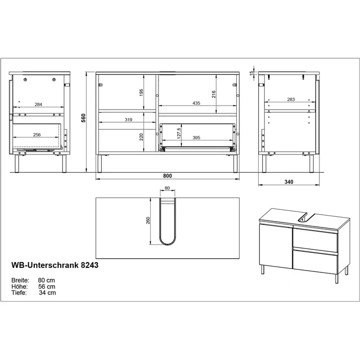 GERMANIA Waschbeckenunterschrank Scantic (1-St) mit Siphonausschnitt – Bild 3