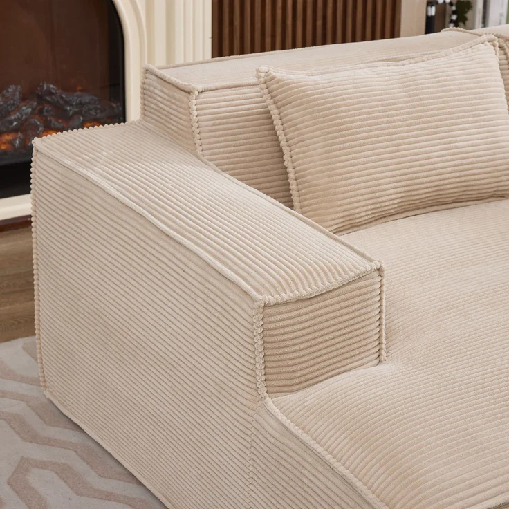 LVHOM Ecksofa 2 Sitzer, Modulares Sofa 235 cm breit, L-Form Sofa mit 2 Kissen, Schlafsofa aus Cordstoff, kein Aufbau erforderlich, Khaki – Bild 9