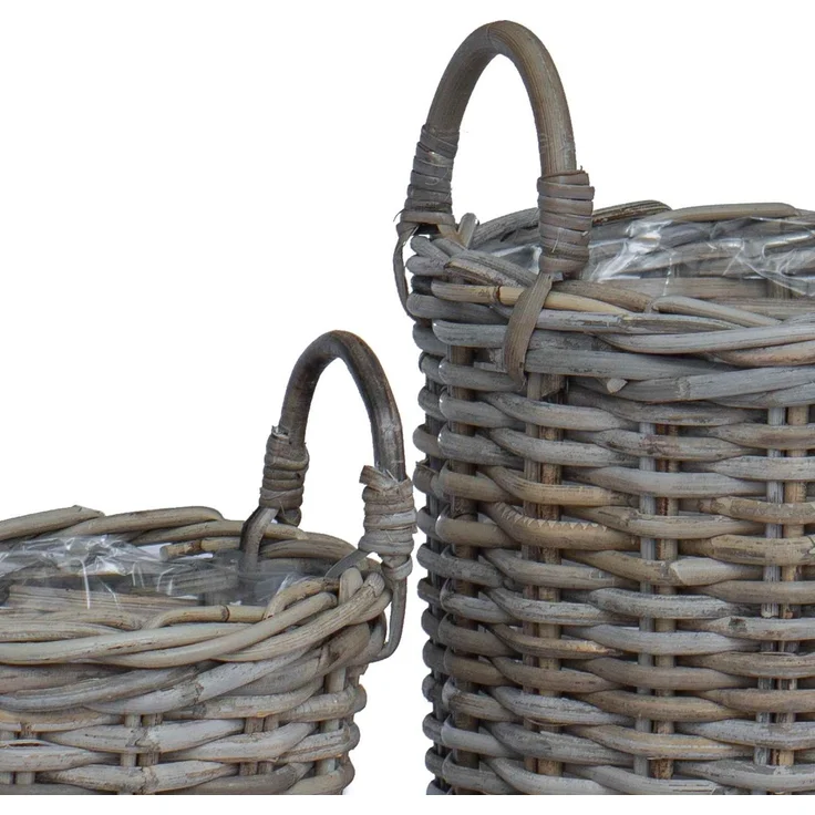 vidaXL Blumentopfkorb GENDT 2 stk. Natürliches Grau Kubu Rattan 42020957 – Bild 7