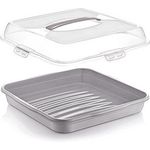 Viereckiger Torten- und Kuchenbehälter mit Tragegriff - 36 x 36 x 10 cm