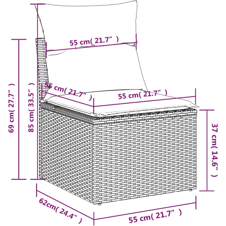 vidaXL Gartensofa ohne Armlehnen mit Kissen Hellgrau Poly Rattan 366174 – Bild 8