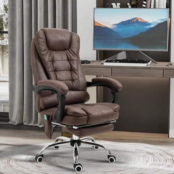 Vinsetto Massage Bürostuhl, mit Wärmefunktion und Höhenverstellung, Mikrofaserstoff, schwarz – Bild 2