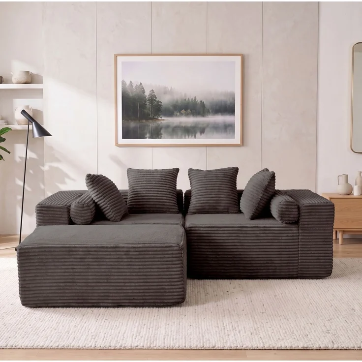 Modulares Ecksofa 266×110×60,01 cm in Schwarz – 3 frei kombinierbare Elemente mit Chaiselongue – Bild 1