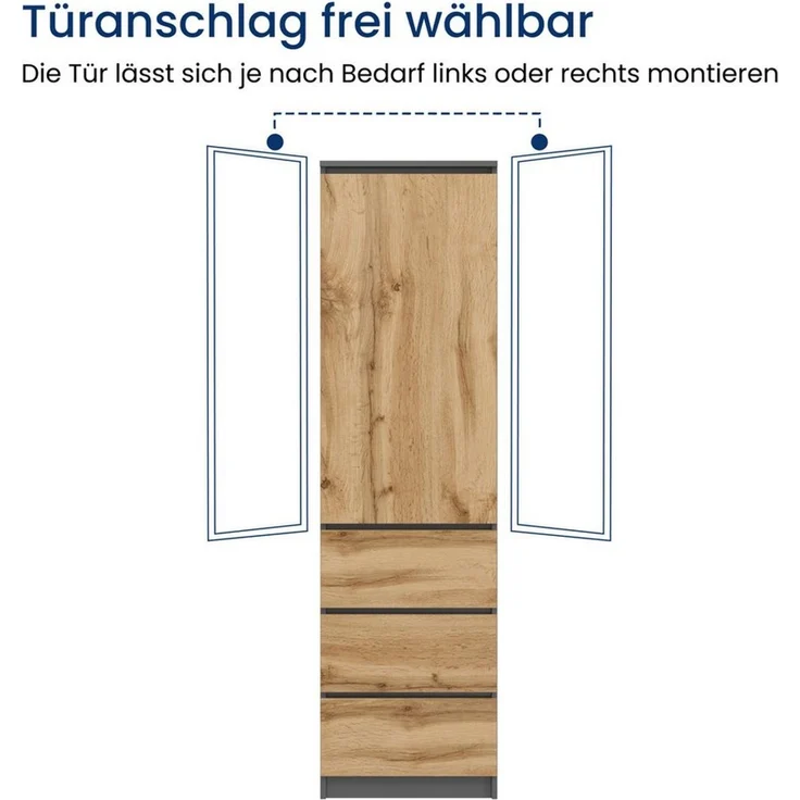 Home Collective Kleiderschrank Mehrzweckschrank Garderobenschrank mit 3 Einlegeböden & 3 Schubladen (ideal für Schlafzimmer, Flur oder Arbeitszimmer) platzsparender & vielseitiger Schrank 50x40x180 cm (BxTxH), anthrazit – Bild 3