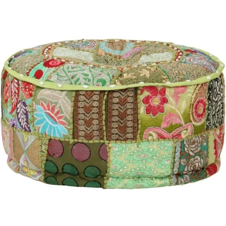 vidaXL Patchwork Sitzpouf Rund Baumwolle Handgefertigt 40x20 cm Grün 246573