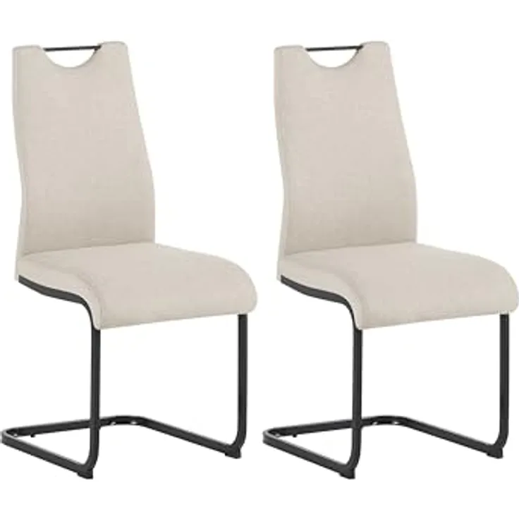 byLIVING Freischwinger 2er Set Capri, Webstoff Taupe, Metall schwarz, mit Griff und bequemer Polsterung, Schwingstühle, Polsterstühle, Maße: B 44, H 88, T 55 cm