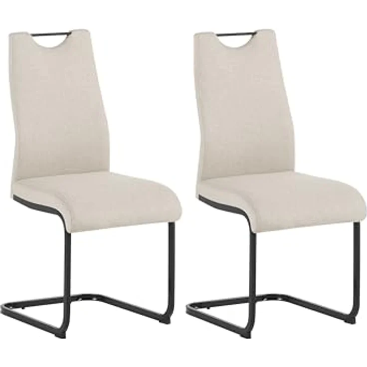 byLIVING Freischwinger 2er Set Capri, Webstoff Taupe, Metall schwarz, mit Griff und bequemer Polsterung, Schwingstühle, Polsterstühle, Maße: B 44, H 88, T 55 cm – Bild 1