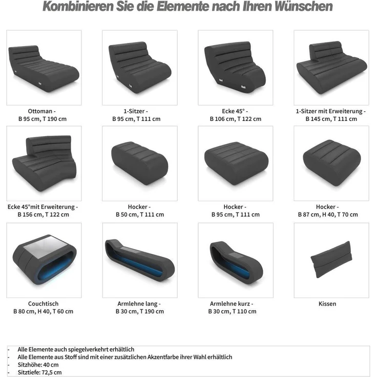 Couch Concept Lang L-Form in Leder - Kunstleder - beige - Rechts – Bild 6