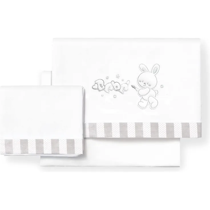 Mini-Bettwäsche-Set für Kinderbett, Weiß und Grau