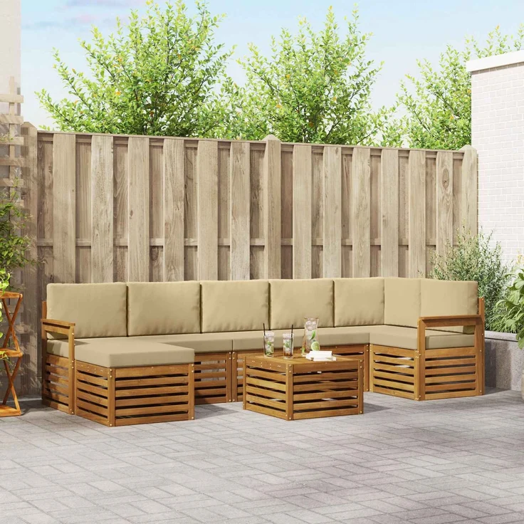 vidaXL Outdoor-Sofagarnitur 8 stk. 8-Sitzer Natur und Beige 3375198 – Bild 1