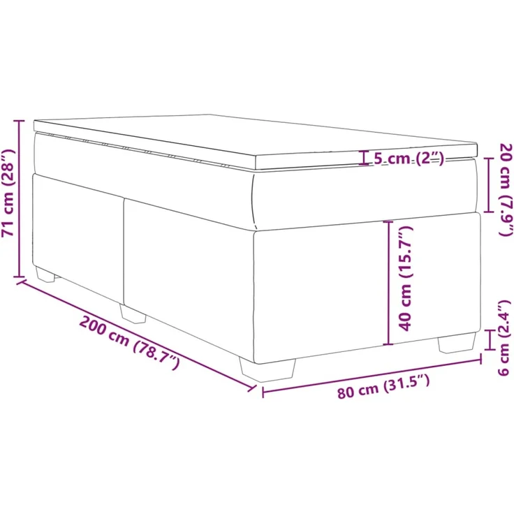 vidaXL Boxspringbett mit Matratze Schwarz 80x200 cm Samt 3285247 – Bild 12