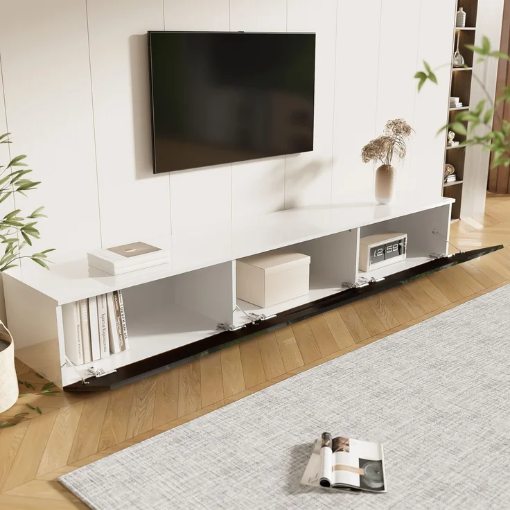 TV-Schrank 180 cm Schwarz Weiß LED Beleuchtung 16 Farben App-gesteuert Dämpfungsscharnier Wandmontage Hochglanz TV-Board – Bild 6