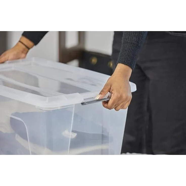 Iris Ohyama Aufbewahrungsboxen mit Deckel, 60L, 4er-Set, Silber, Sicherer Verschluss, Stapelbar, Griffe, für Schlafzimmer, Schrank, Büro, Organisation, BPA-freies Plastik, Ordnungsboxen, NTB-60 – Bild 5