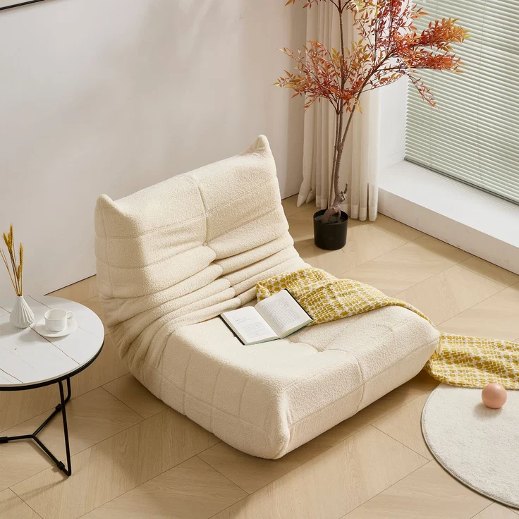 DESVIAE Sitzsack-Sessel mit Lammfell-Optik und Schaumstofffüllung, Beige, 112 x 189 x 82 cm – Bild 7