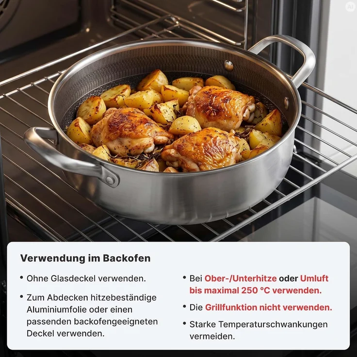 Schmortopf 24 cm aus Edelstahl mit Glasdeckel Antihaft - Wabenstruktur Bräter – Bild 7