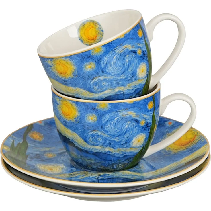 DUO ART GALLERY 2er-Set Espressotasse mit Untertasse STARRY NIGHT inspired by Van Gogh, New Bone China Porzellan – Bild 2