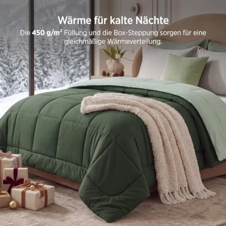 BEDSURE Bettdecke Ohne Bezug 155x220 - Winterdecke Extra Warm 450GSM | Winterbettdecke Mit integriertem Bezug Für Allergiker Waschbare Winter Dicke Bettdecken Oeko-TEX Zertifiziert, Bronzegrün – Bild 4