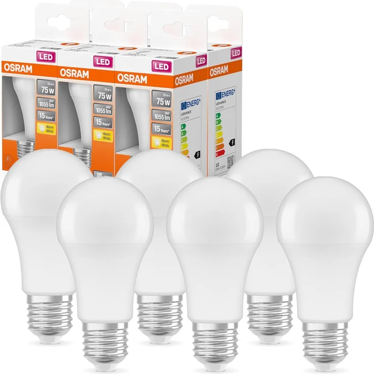 OSRAM LED Star Classic A, Sockel: E27, Nicht Dimmbar, Warmweiß, Ersetzt eine herkömmliche 75 Watt Lampe, Matt, 6er-Pack