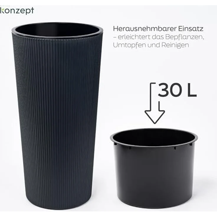 KONZEPT Blumentopf mit Einsatz Hoch 75cm für Außenbereich, wetterfest, mit Rillenstruktur, Modernes Design, UV-beständig, Vielseitigkeit, bruchfest – Bild 4