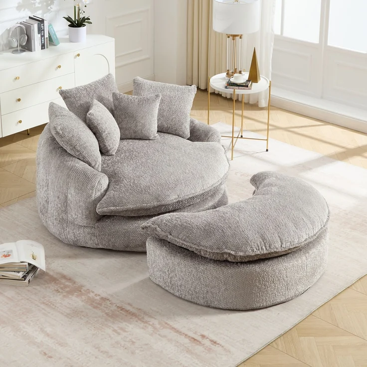 Abrihome Sessel mit Kissen und Verstellfunktion, Hellgrau, 190,5x138x63 cm – Bild 4