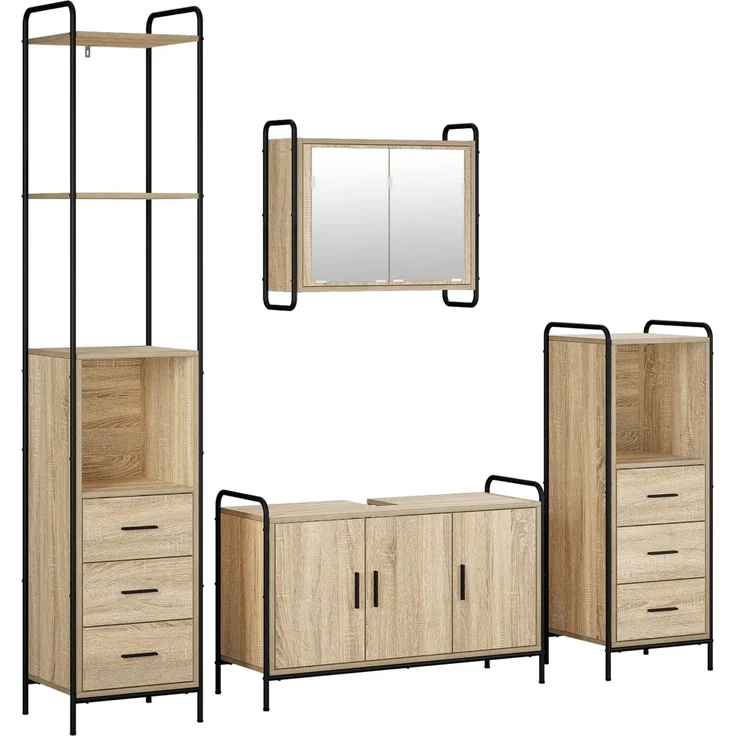 vidaXL Badezimmerschrank-Set 4 stk. Sonoma-Eiche 40 x 36 x 200,5 cm 3444670 – Bild 2