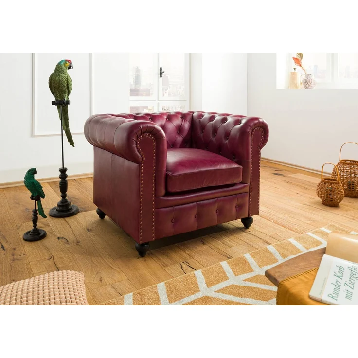 Sessel Echtleder 105x82x75 rot CHESTERFIELD #402 – Bild 2