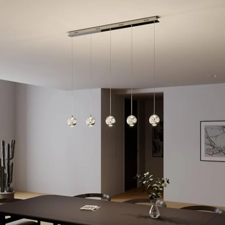 Lucande LED-Pendellampe Hayley, 96 cm, 5-flg., verchromte Details, Glaskugeln, elegantes Lichtdesign – Bild 3
