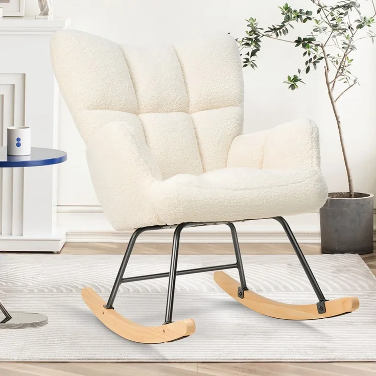 Hawthyhome Schaukelstuhl gepolstert Relaxsessel für Wohnzimmer Schlafzimmer Balkon Beige