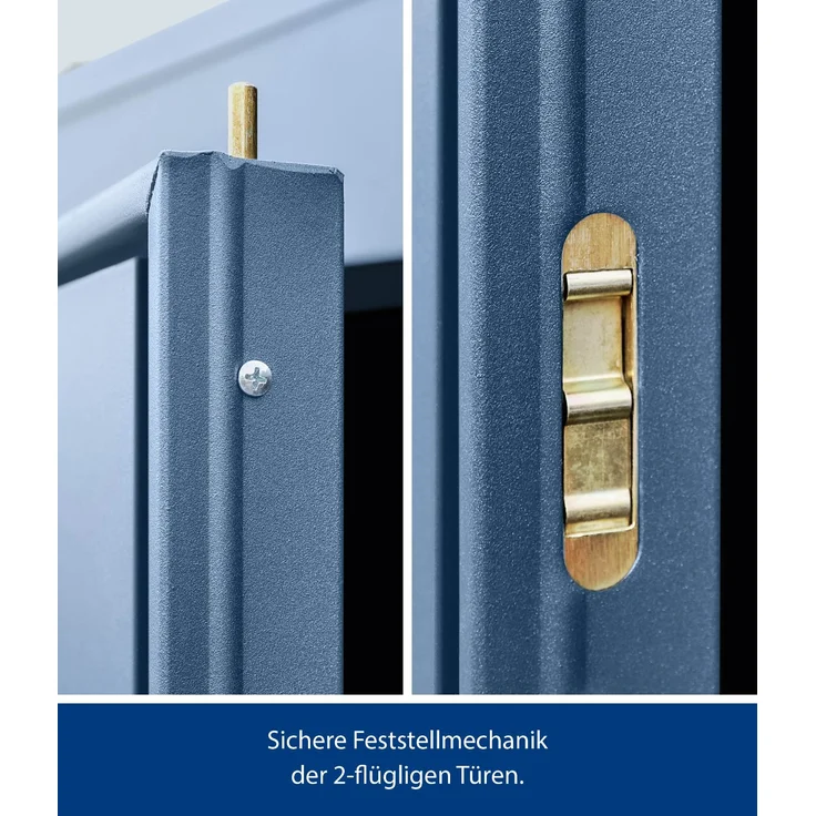 Hörmann Metall-Gerätehaus Berry Classic mit Satteldach Typ 1, 259 x 121 cm, taubenblau, 3,1 m²,2-flüglige Tür – Bild 2