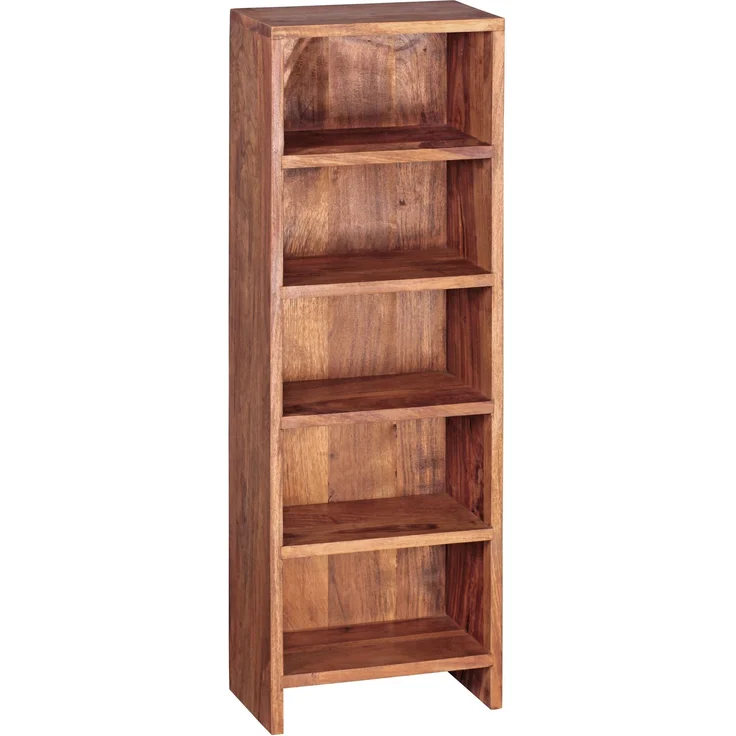 CD Regal MUMBAI Massivholz Sheesham Standregal 90 cm hoch CD-Aufbewahrung 5 Fächer Bücherregal natur Landhaus-Stil – Bild 2