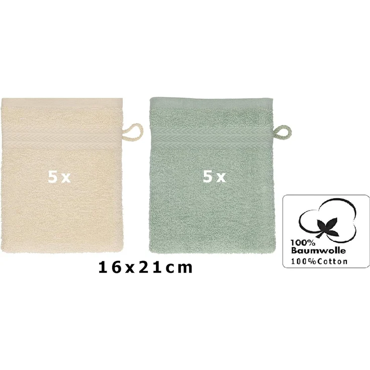 Betz Waschhandschuh 10 Stück Waschhandschuhe Premium 16x21 cm Farbe Sand - heugrün – Bild 2